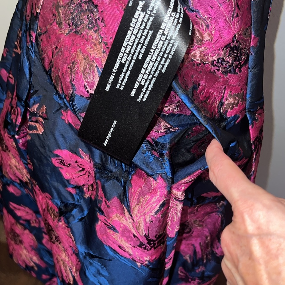 Kay Unger Navy Floral Midi Dress with Pink Floral Print - Picture 4 of 10